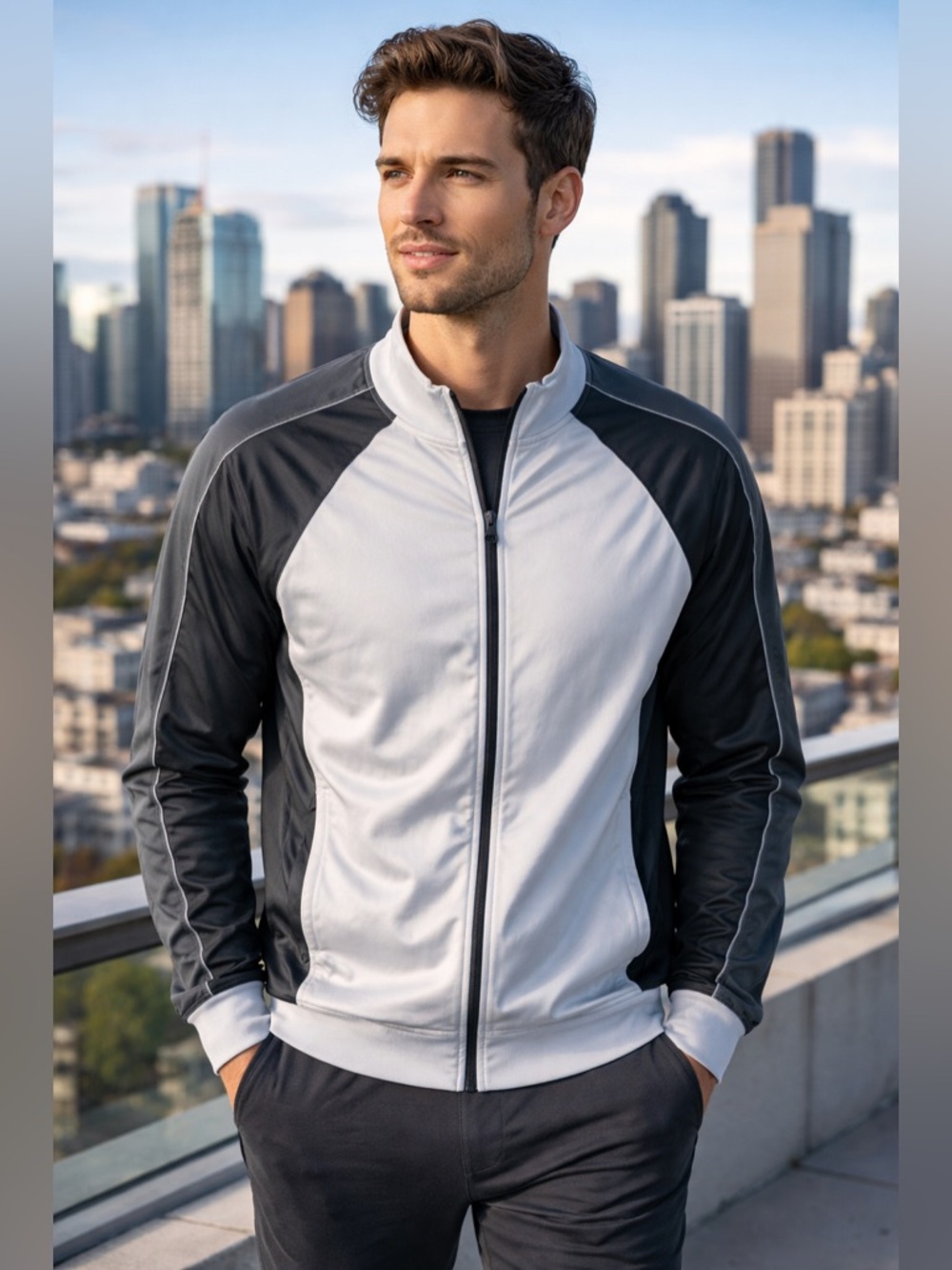 STARTER -Men’s Two Tone Gray Windbreaker Jacket Size Small